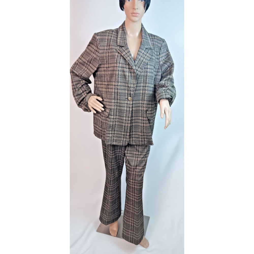 2 Piece CATO Petite women striped Jacket Pull up wide leg Pants Suit size XL /MP